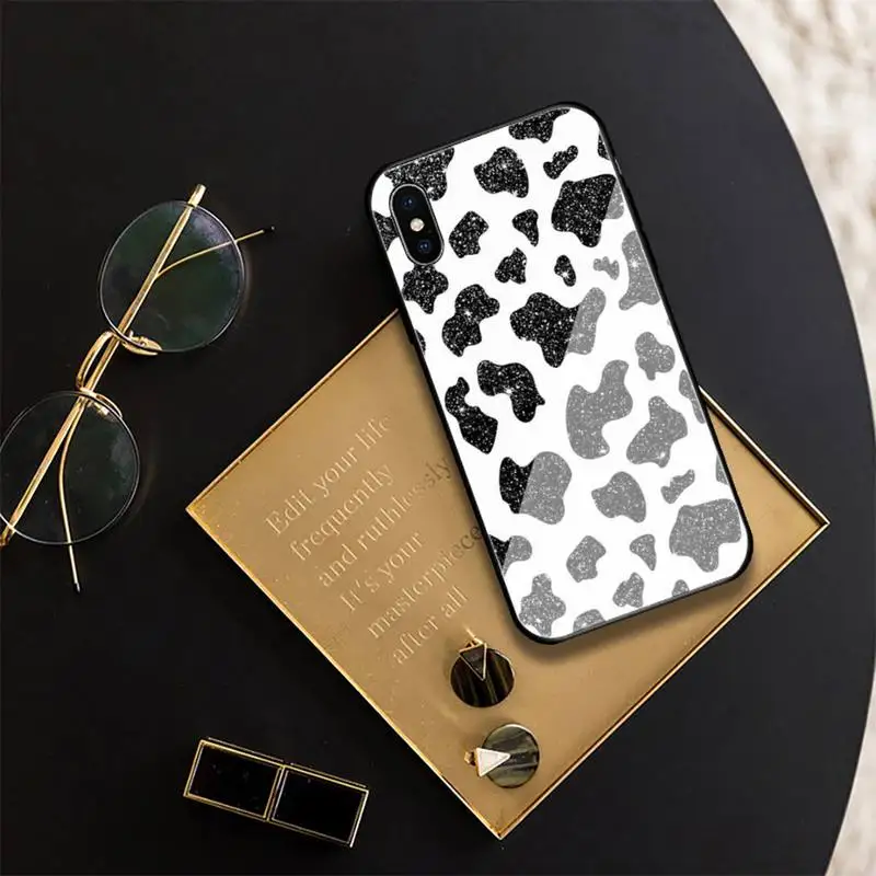 

YNDFCNB Cow grain Phone Case For iphone 11 Pro XR XS MAX 8 X 7 6S 6 Plus Tempered Glass cove fundas
