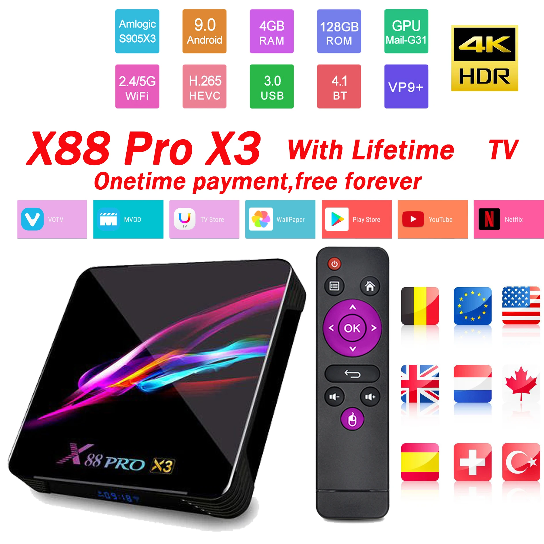 X88 PRO X3 4K бразильское IP ТВ Android 9 0 ТВ-приставка Youtube Netflix Google Top + пожизненное только