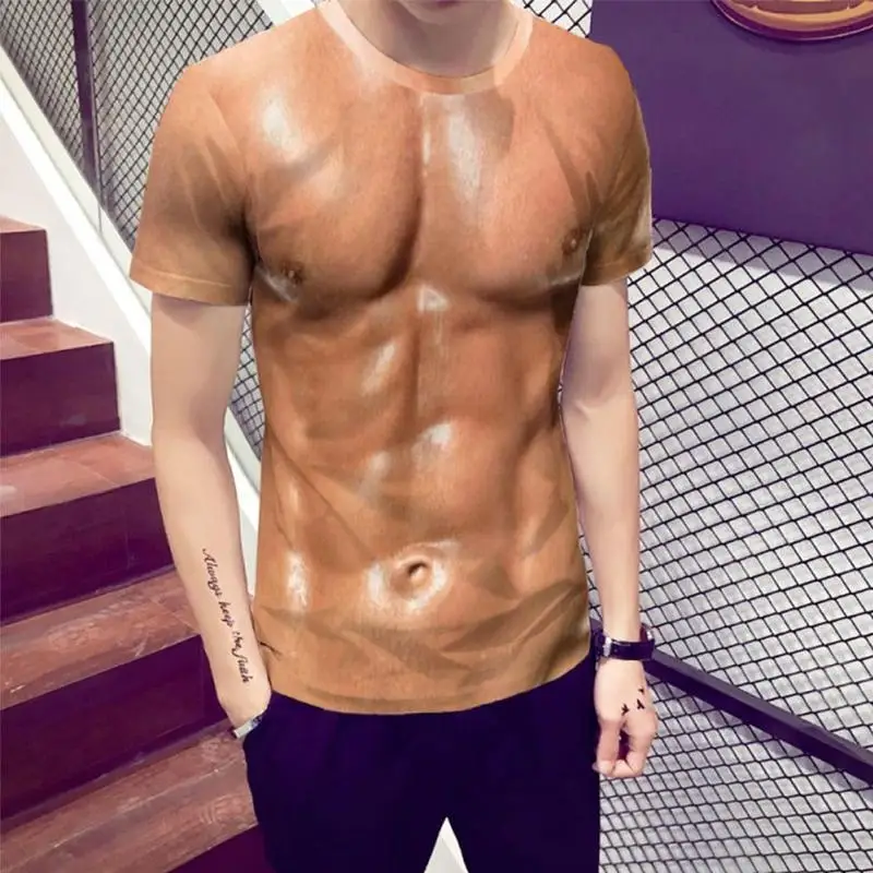 

Muscle Tattoo Print T-Shirt Men Short Sleeve 3D Digital Printing T-shirt J1M4