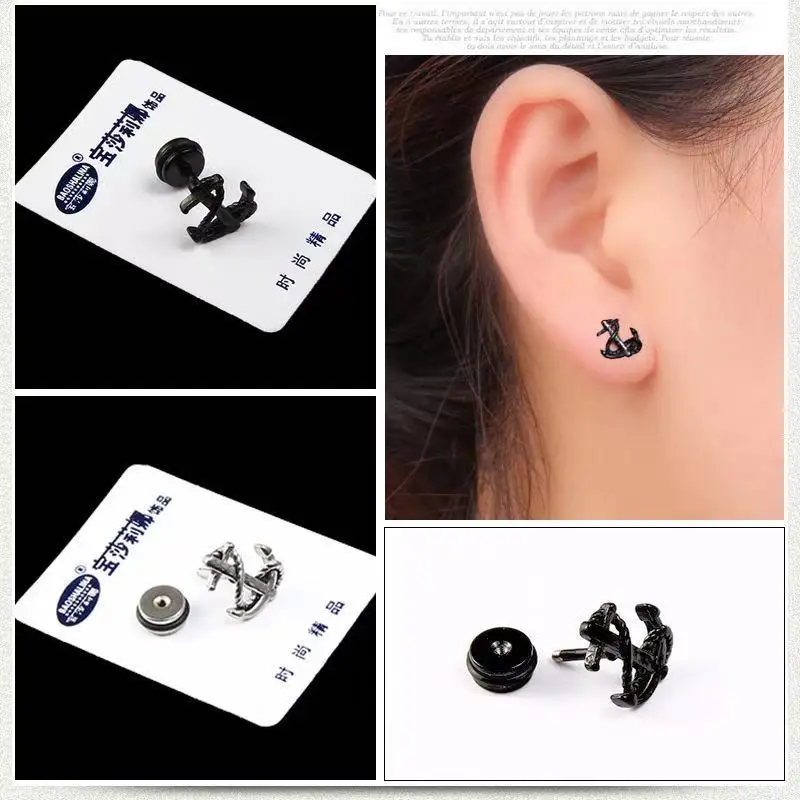 

Punk Earring Men Single Spike Stainless Steel Cross Stud Earring Guys Jewelry Rock Hip Hop Grunge Punk Ear Studs Unisex Screw B
