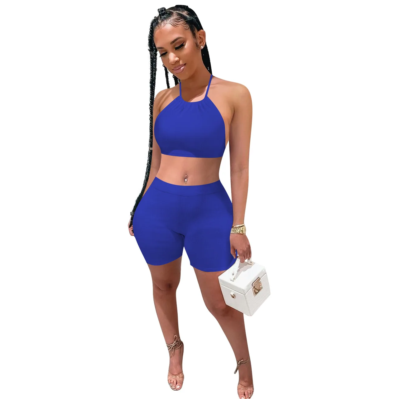 

Women Shorts Outfits European and American Fashion Conjunto Feminino Women Crop Top Bandage Rib Sports Leisure Suit Donsignet