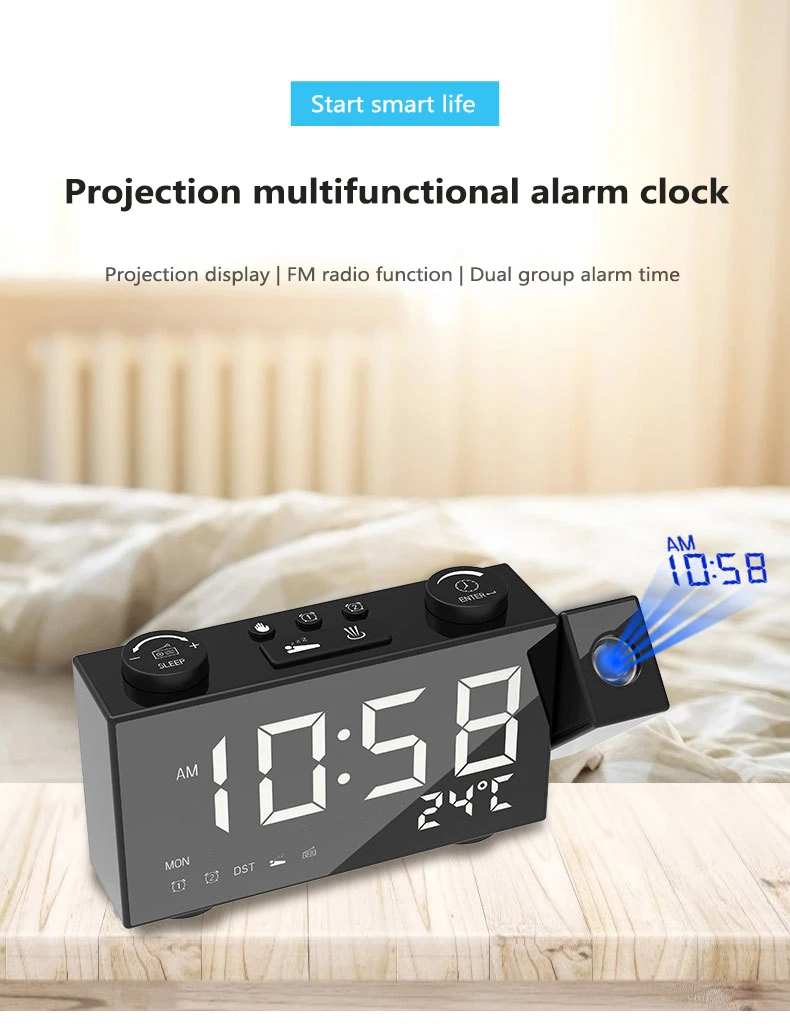 FM-радиоприемник светодиодный цифровой смарт-будильник часы с проекцией высокого