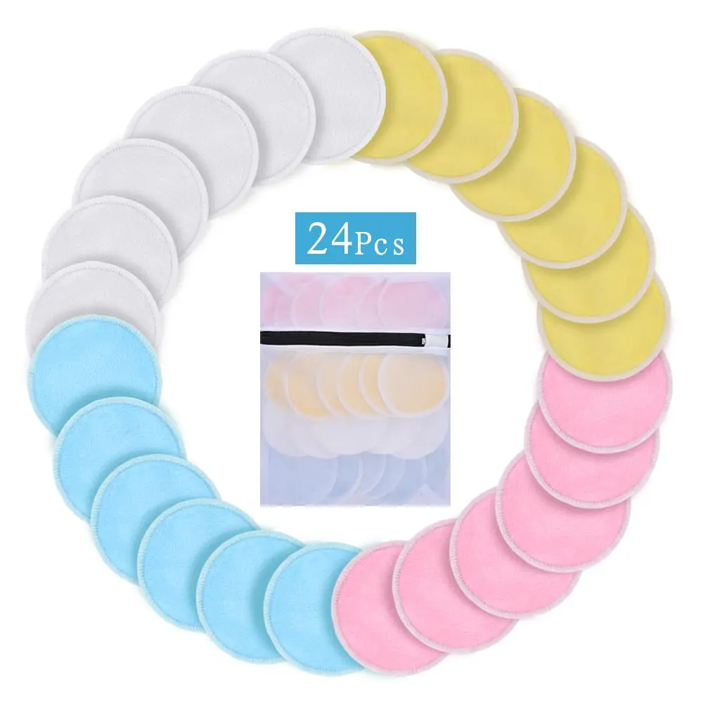 24 Pcs Многоразовые хлопковые подушечки из мягкой микрофибры, подушечки для снятия макияжа, моющаяся Очищающая пудра, подушечки из микрофибры для ухода за кожей - Цвет: 24 Pcs