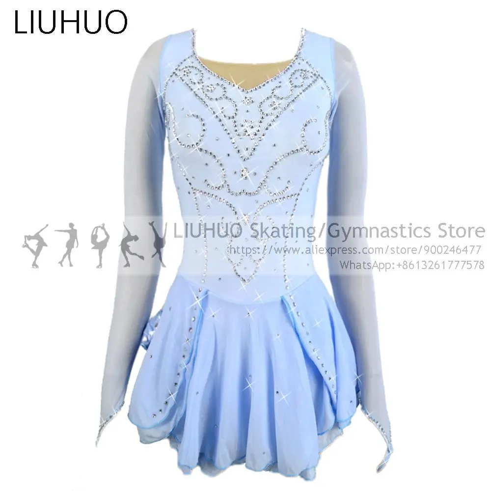 Платье для фигурного катания на льду синее платье с бантом девочек детские