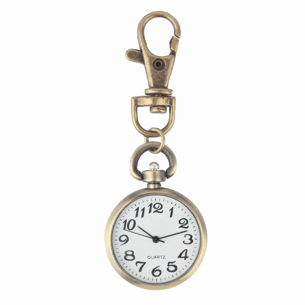 

1pcs Retro Bronze Quartz vintage pocket watch Movement Keychain Keyring Round Dial Key chains