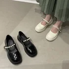 Весенние женские туфли мэри джейн на низком каблуке с жемчугом туфли на платформе из лакированной кожи черные обувь Лолита на толстой подошве 9030 г