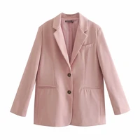 za 2021 womens blazers suit pink collar jacket office lady blazer workwear female solid outfit elegant long collar outwear