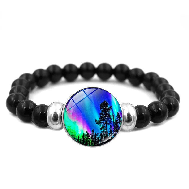 Модные ювелирные изделия браслет с черными бусинами Зеленый Аврора натуральный