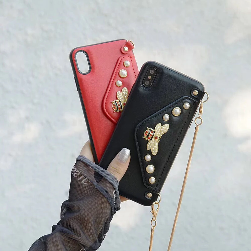 Роскошный чехол кошелек для iPhone 11Pro Max XS XR X 7 8 Plus SE с ремешком на
