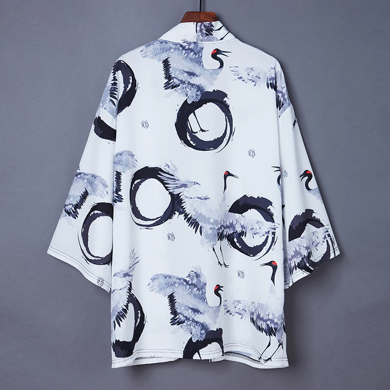#5013 Летнее белое кимоно кардиган куртка мужское тонкое свободное винтажное
