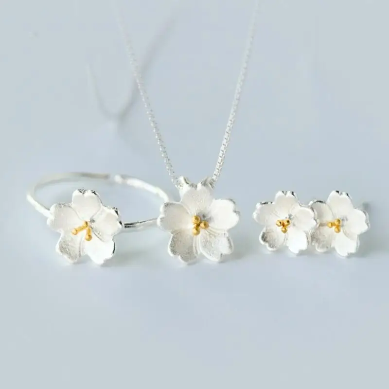 2020 Новая мода вишня в цвету цветок комплект ювелирных изделий для женщин