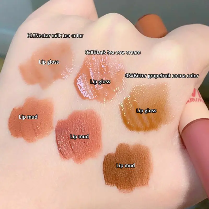 1/3pc Cappuvini Double-headed lip glaze chestnut lips tint mirror water gloss matte lipstick for cosmetics makeup kit TSLM1 - купить по