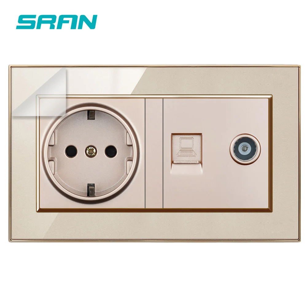 Европейская настенная розетка SRAN + ТВ с интернет-гнездом RJ45 CAT5 огнестойкая