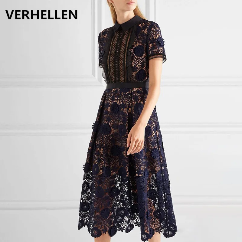 VERHELLEN, высокое качество, платье с автопортретом,, летнее, женское, короткий рукав, Цветочная вышивка, кружевное платье, повседневное, Vestidos