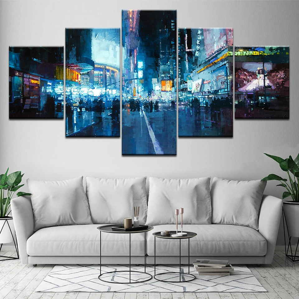 Настенная живопись абстрактная декоративная модульная 5 панелей рамка Городской