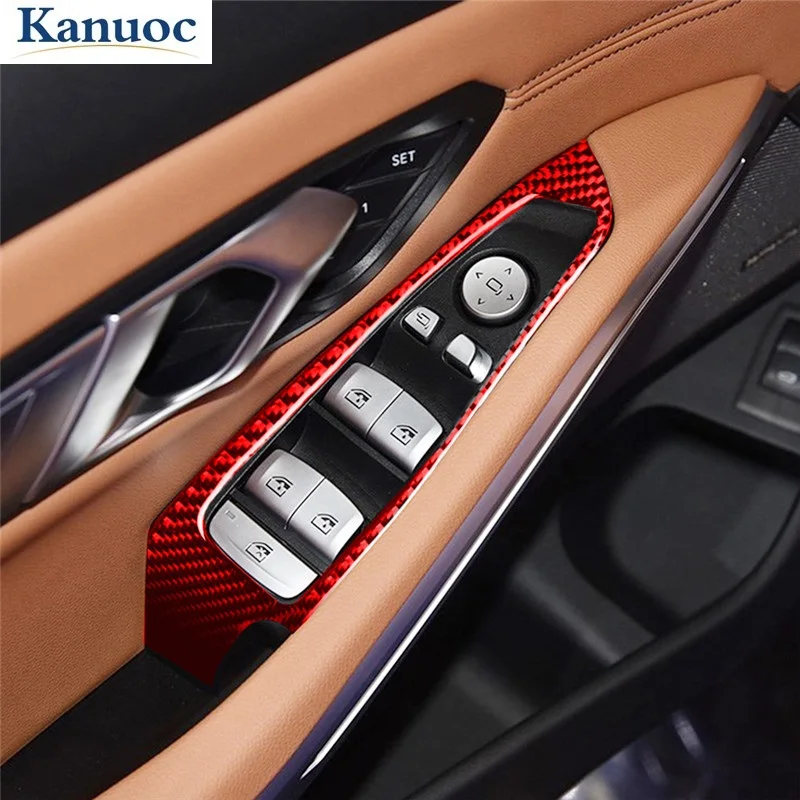 

Кнопки управления окошком автомобиля панель КРАСНАЯ ОТДЕЛКА наклейка из углеродного волокна аксессуары для BMW Новая 3 серия G20 G28 325li 330D 335 ...