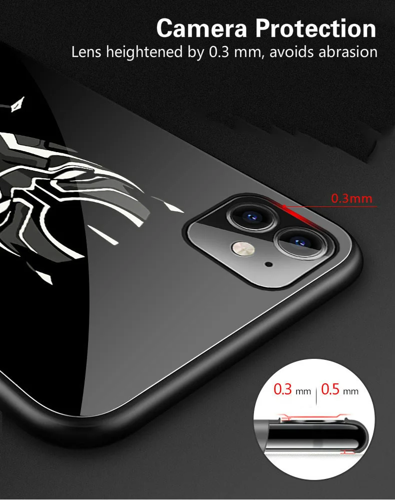 Marvel Бэтмен Веном чехол в виде светящегося стекла для iphone 11 Pro XS MAX XR X 7 8 6 6S Plus Мстители Черная пантера Железный человек чехол