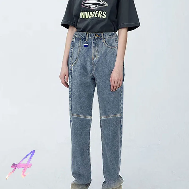

FOX Adererror *Maison Kitsune Jeans Men Women High Quality Embroidery Straight Trousers Adererror *Kitsune Casual Denim Pants
