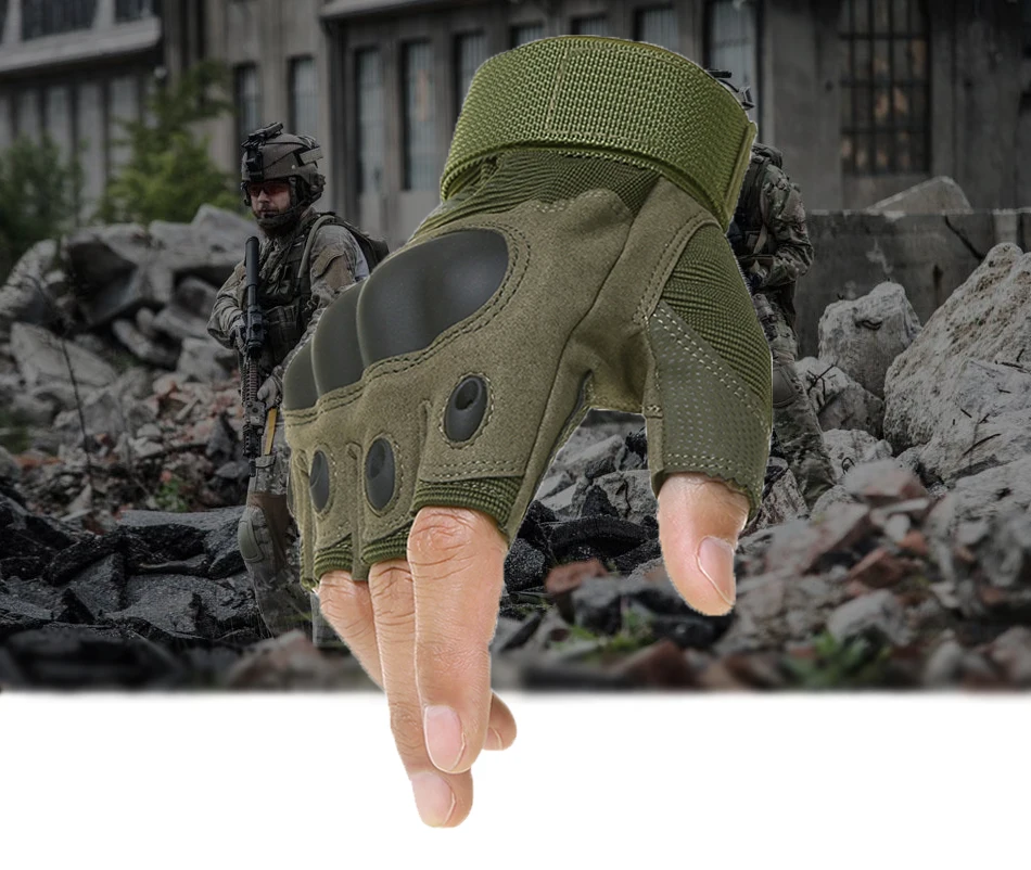 Тактические перчатки без пальцев Военная армия стрельба велосипед Пейнтбол страйкбол карбоновые жесткие перчатки на полпальца