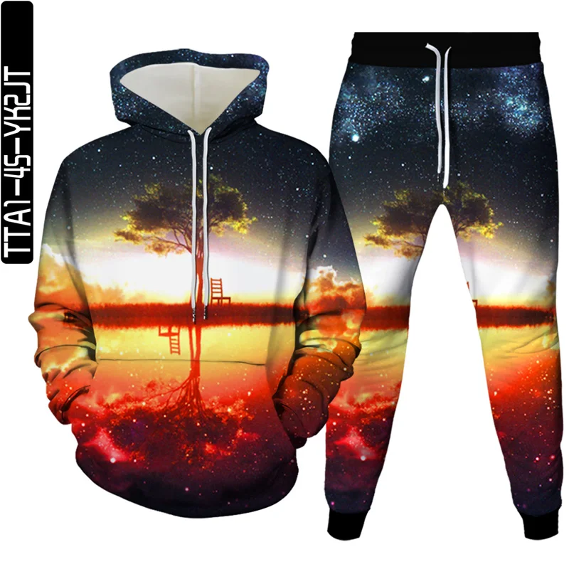 

Autumn new tree element men and women 3D hoodie + sweatpants two-piece men's hooded long-sleeved thin sweatshirt pullover