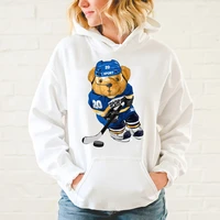 ice hockey teddy bear print casual hoodie warm wool loose sport long sleeve pullover harajuku hip hop women men sweatshirt s 4xl