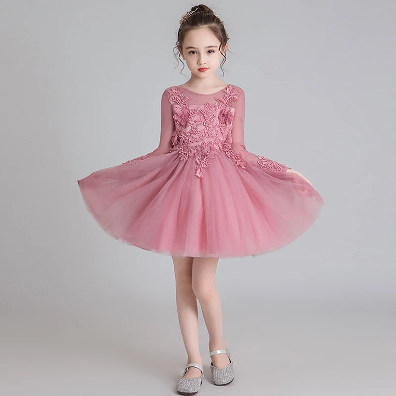 

Сетчатое свадебное платье с рукавами; Юбка; Одежда для больших детей; Одежда для шоу; Детская одежда с цветочным рисунком для девочек; Одежда...