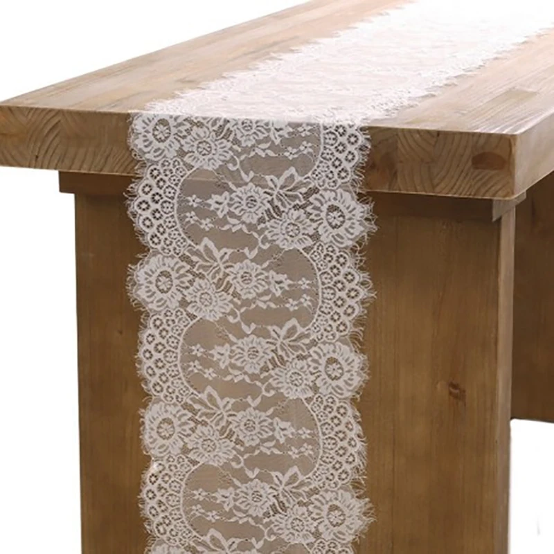 

28cmX300cm White Floral Table Runner Vintage Look Rose Table Cover Chair Sash Dinner Banquet Baptism Wedding Party Decoration