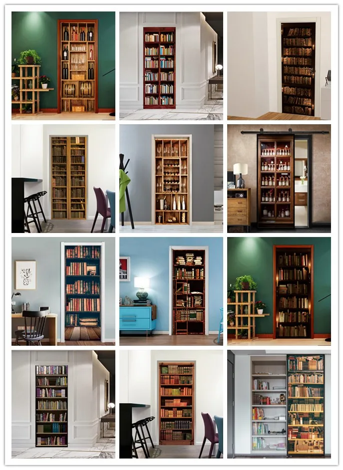 77x200 см 3D винтажная книжная полка винный шкаф дверная наклейка для гостиной