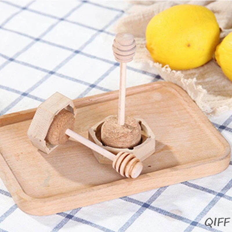 220 мл/380 мл Шестигранная стеклянная бутылка для меда с деревянным перемешивающим