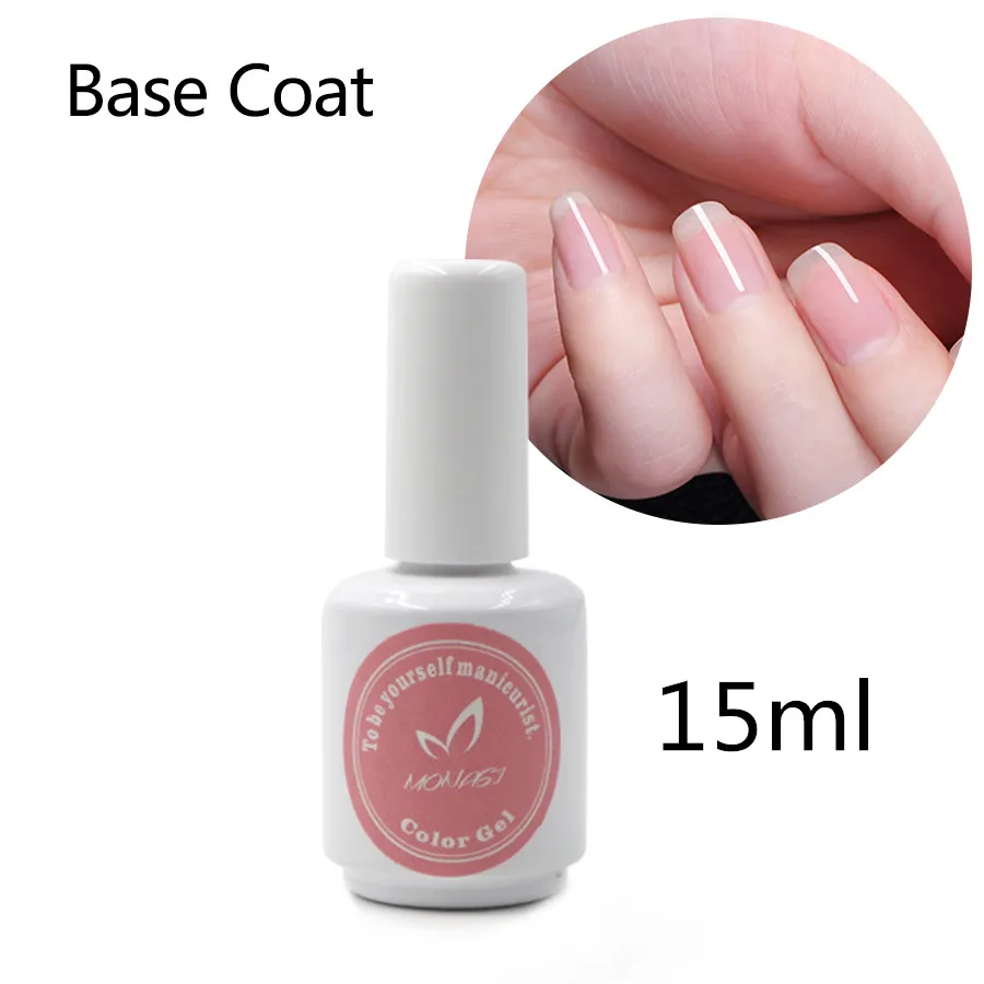 base coat-15ml Гель-лак Monasi, 15 мл, Базовое покрытие, Гель-лак для ногтей, основа и верхнее покрытие, УФ-праймер, впитывающий акриловый гель Esmaltes, прозрачный более плотный гель - Цвет: base coat-15ml
