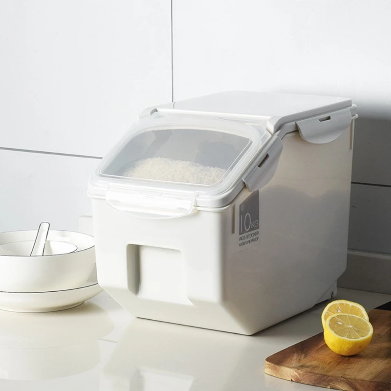 

10kg Rice Storage Box with Seal Locking Lid Food Sealed Grain Container Portable Organizer for Kitchen utensils P31E