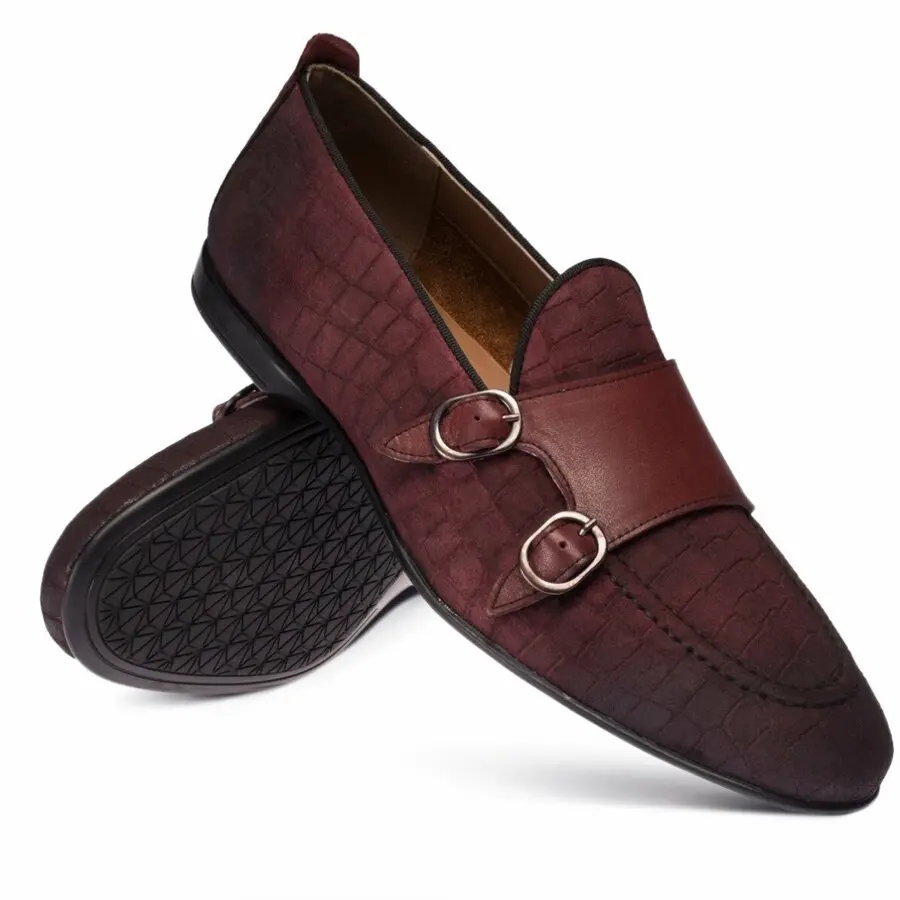 

Men Shoes Deery, Genuine Suede Crocodile Claret Red Loafer Men Shoes
