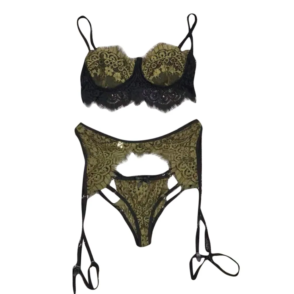 Женский кружевной ансамбль Soutien Gorge Culotte, сексуальное женское белье, бюстгальтер на бретельках и трусики, набор подвязок, нижнее белье, Babydoll Lenceria Mujer