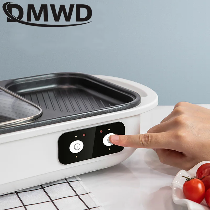 dmwd 2 in 1 electric hot pot cooker bbq grill 1300w multifunctional non stick frying pan barbecue plate smokeless roast cooker free global shipping