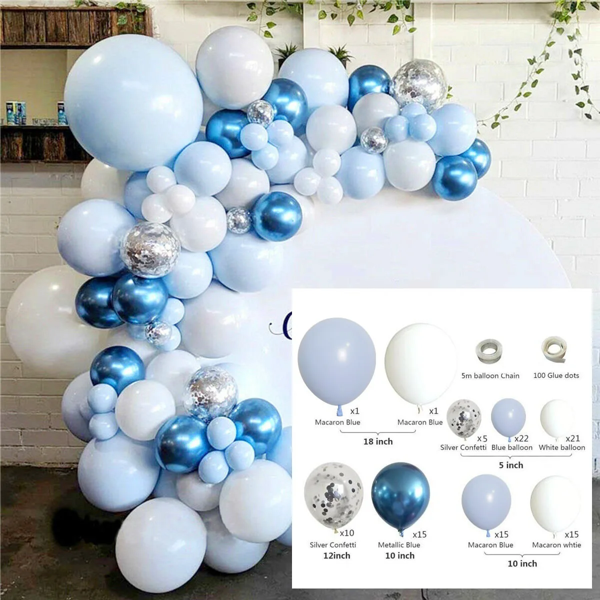 

107pcs Blue Silver Macaron Metal Balloon Garland Arch Event Party Foil Balons Weding Baby Shower Birthday Party Decor Kids Adult