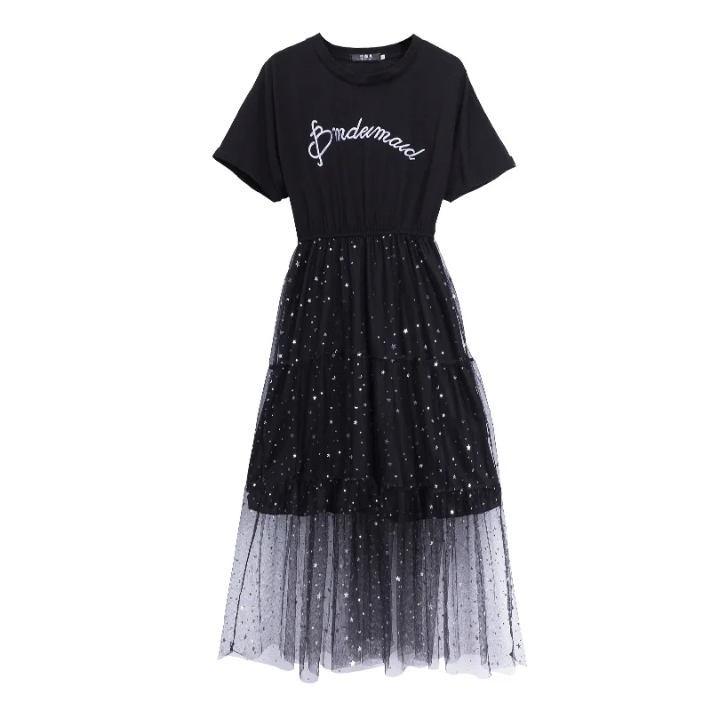 Женское кружевное плиссированное платье с блестками милое многослойное