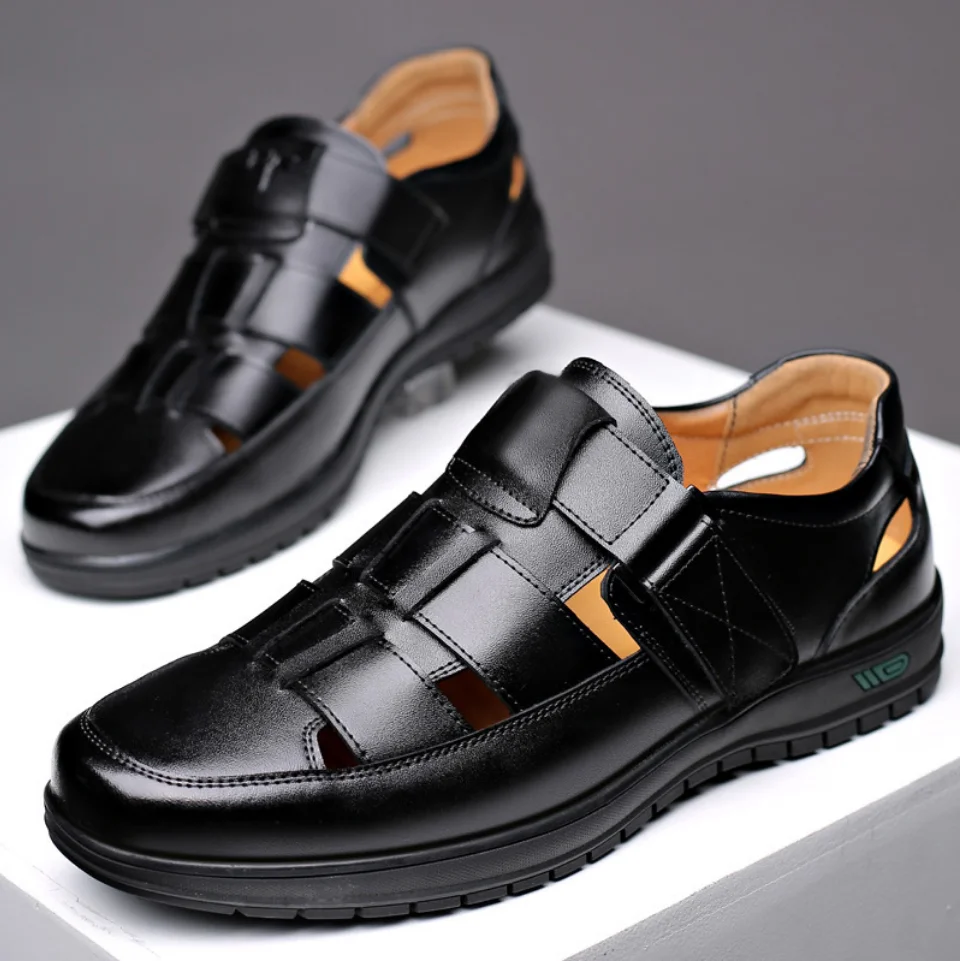 

Men's Sandals Summer Genuine Leather Sandals Business Breathable Office Shoes Soft Men Handmade Hollows Roman Sandlias Footwear
