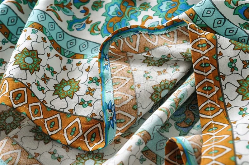 Boho Queens Women Green Floral Print Beach Bohemian Rayon Maxi Dresses Ladies V Neck Button Pleated Happie Dress Vestidos | Женская
