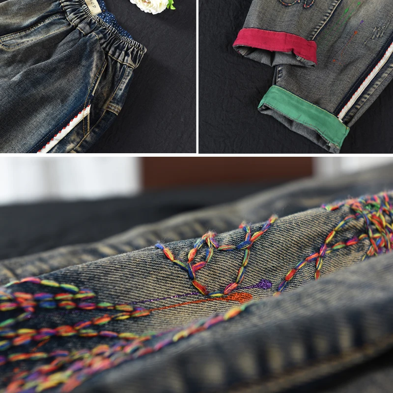 Осенние зимние джинсы женские свободные Ретро повседневные джинсовые брюки 2019