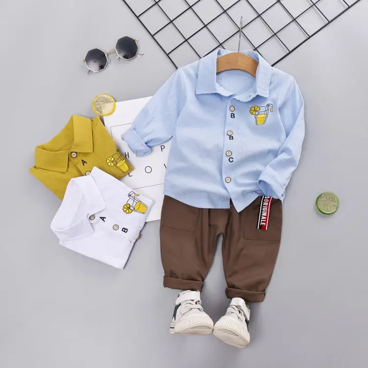 Детский осенний костюм с мультяшной рубашкой штаны в полоску 2 шт./компл.