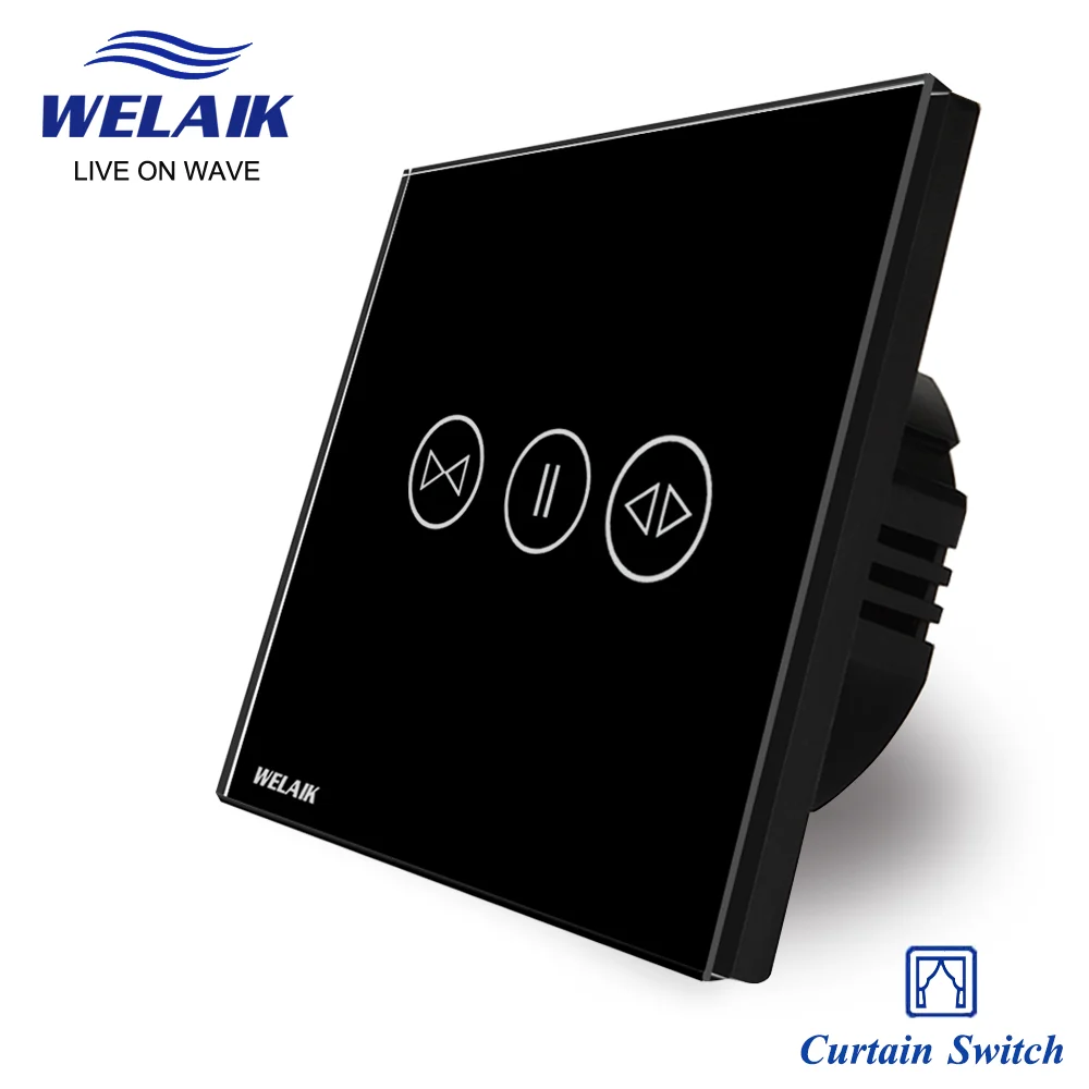 WELAIK EU/UK 86*86mm Wall-Touch Switch-Crystal Glass-Panel Switch-Curtain Control-Smart-Switch B1911CLW/B | Обустройство дома