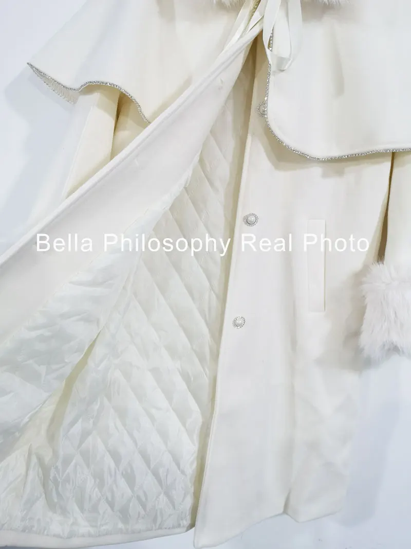 Длинный и короткий белый съемный плащ-ветровка зимнее новое шерстяное пальто