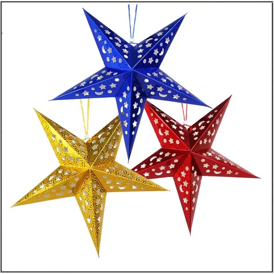 

30 45 60 90cm Christmas Ceiling Decoration Paper Three-dimensional Laser Five Pointed Star Decoration Mall Bar Star Pendant