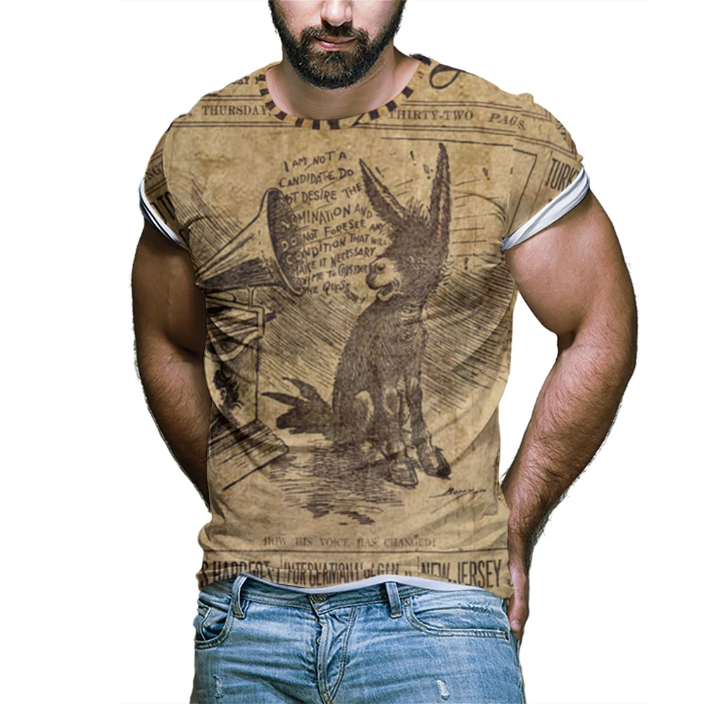 

Newspaper print Fashion Vintage Men's T-shirt Do-Old Retro Tee Mens Leisure 3D printing Short Sleeve T Shirts Summer Clothing