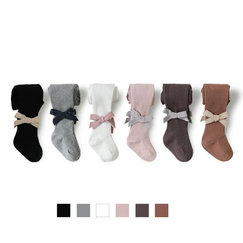 

0-8Yrs Girls pantyhose cotton knitted bowknot side design kids tights for girls stocking children legging trousers meias collant