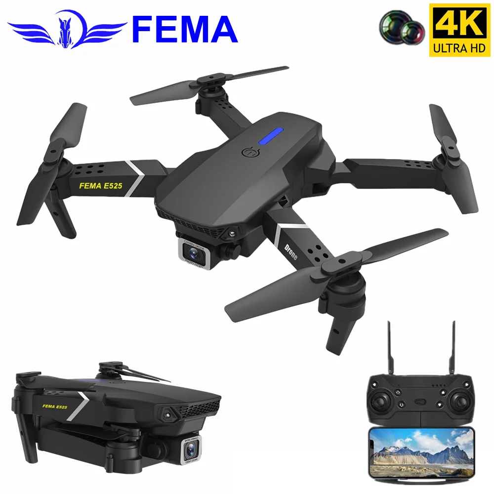 Дрон FEMA E525 FPV с HD 4K Wi Fi камерой удерживающим высоту складной RC Квадрокоптер