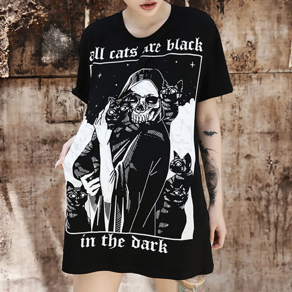 Женская футболка в готическом стиле Повседневная Базовая с принтом черепа