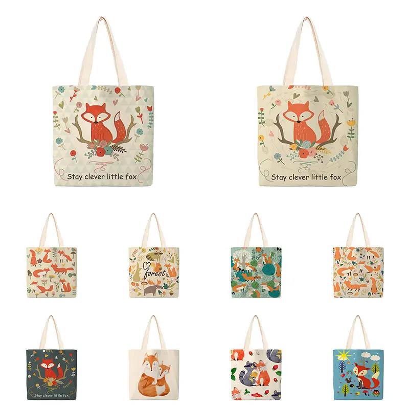 Женская сумка на плечо со сказочной лесной лисицей складная уличная пляжная