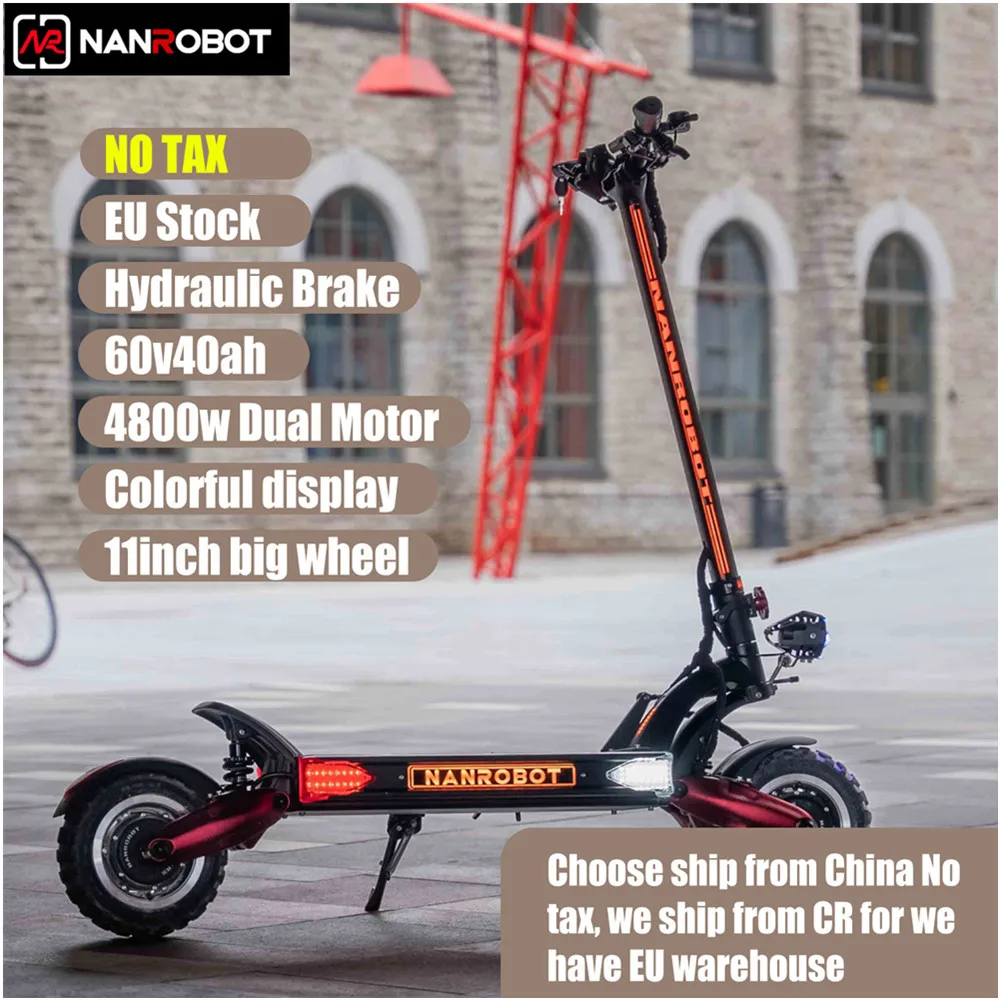 NANROBOT LS7+ Fast Electric Scooter For Adult 60V 4800W Dual Motor 11Inch Fat Off Road Tire 2 Wheels E Foldable  Scooter