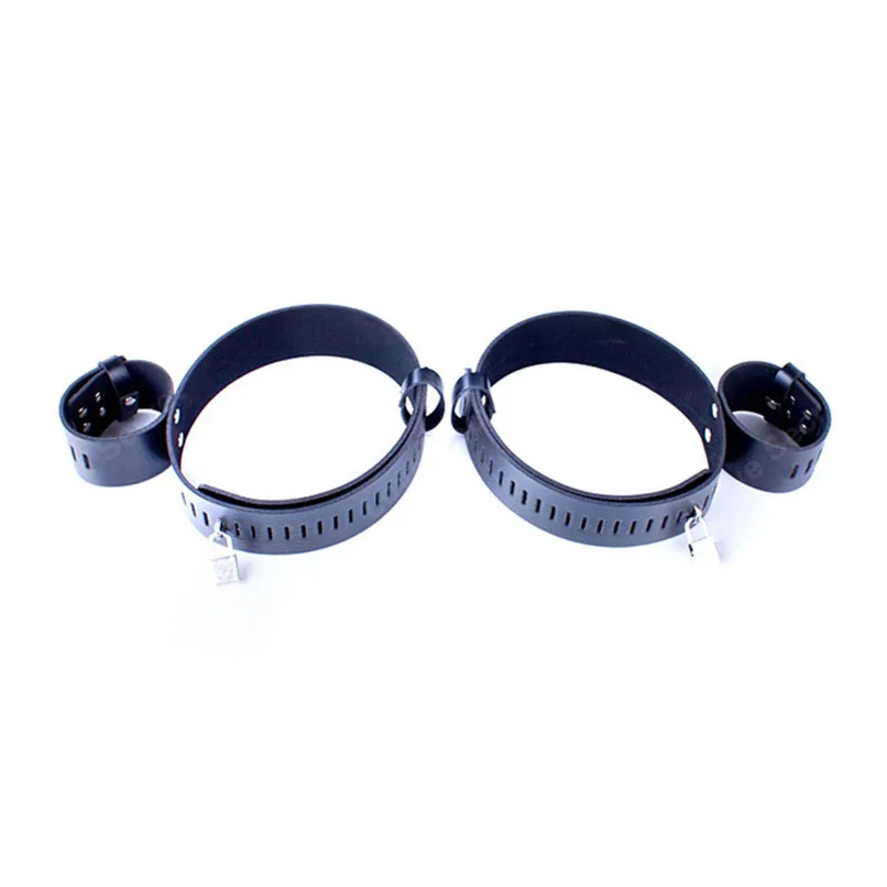 

BDSM PU Leather Locking Handcuffs and Leg Restraint Leg Cuffs Fetish Slave Bondage Harness Adult Game Sex Toys For Couples